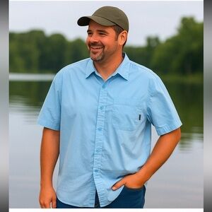 Columbia Sportswear Men’s Camp Shirt XL Blue Short Sleeve Button Down Pocket